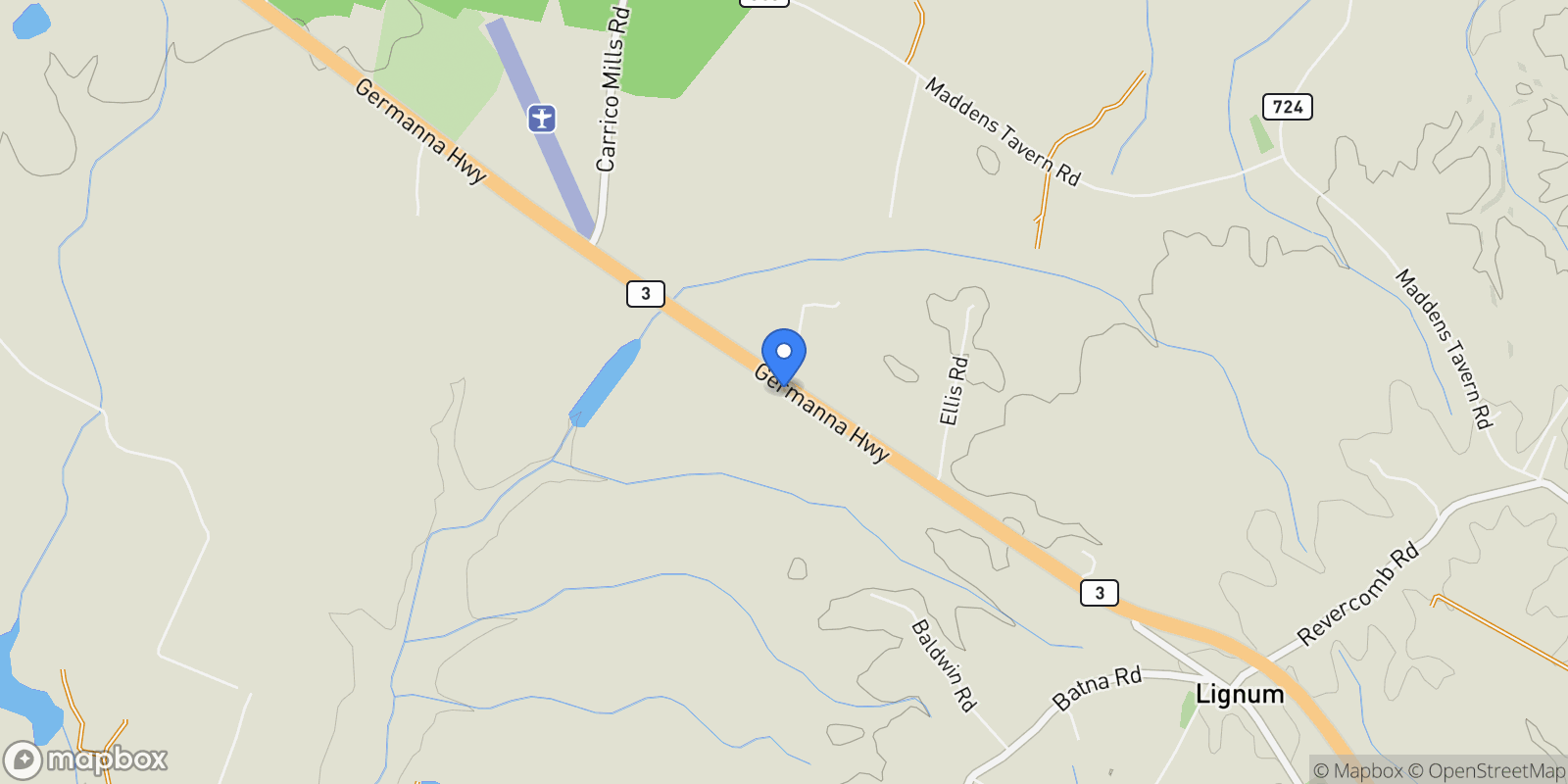 Map showing 22308 Germanna Hwy, Stevensburg, VA 22741, Lignum, Virginia, United States.