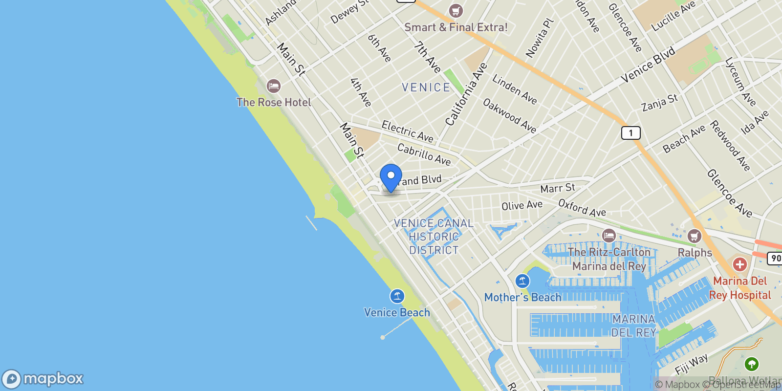 Map showing 218 Venice Way, Venice, CA 90291, Los Angeles, California, United States.