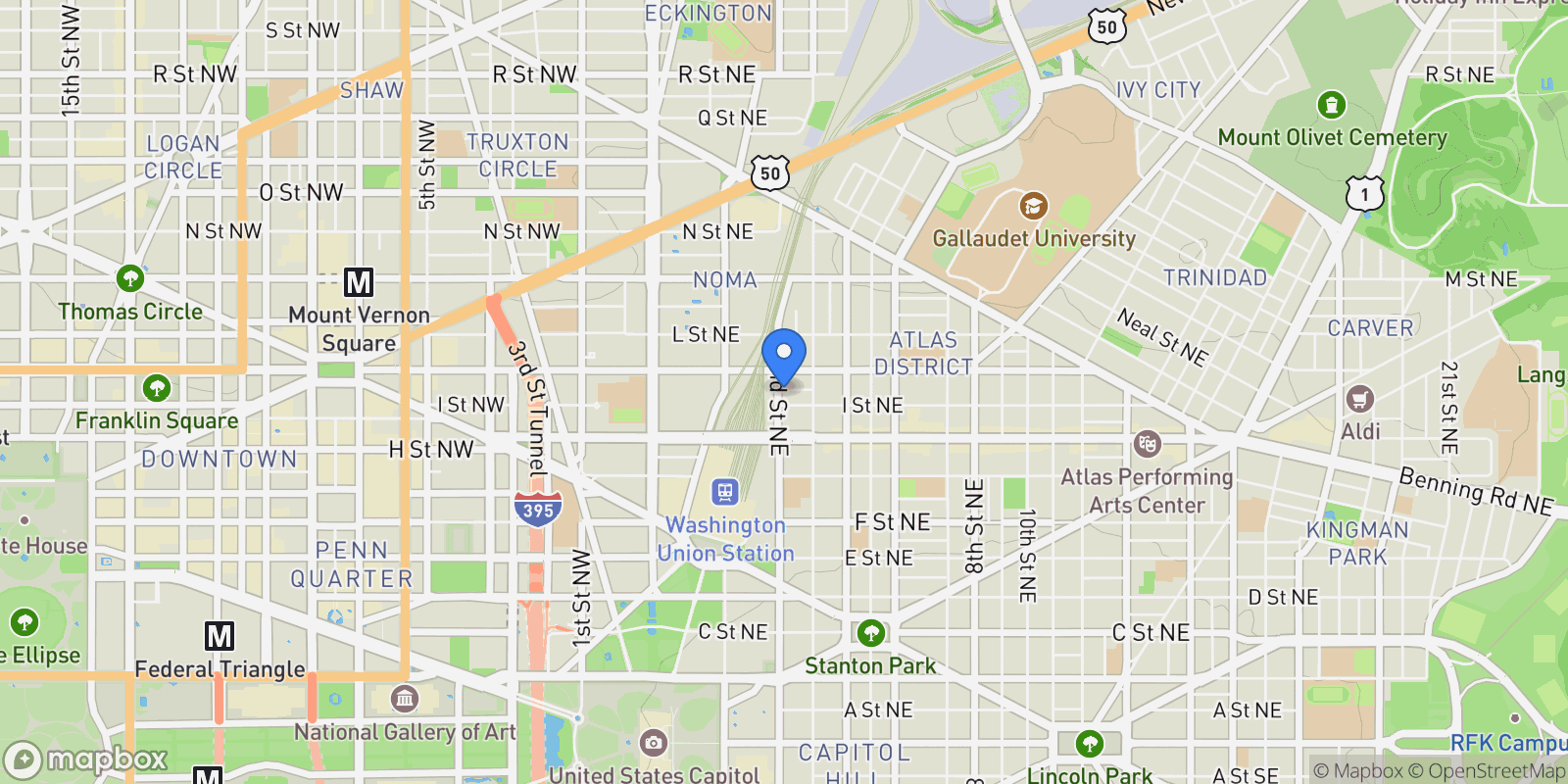 Map showing 911 2ND ST NE, Washington, District of Columbia, United States.