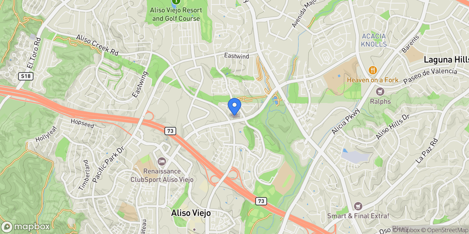 Map showing 135 Montara Drive, Aliso Viejo, California, United States.