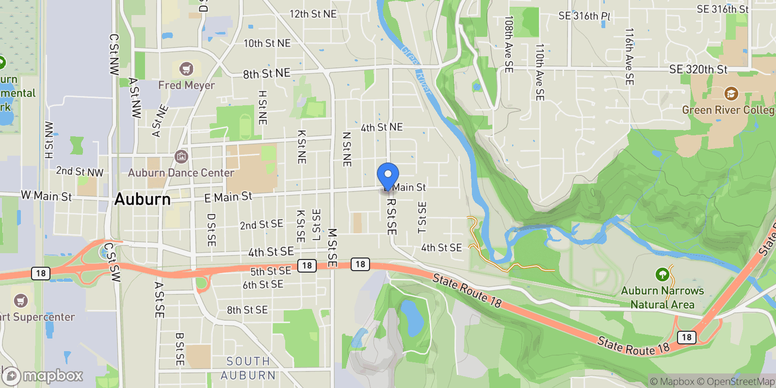 Map showing 11 R Street SE, Auburn, Washington, United States.