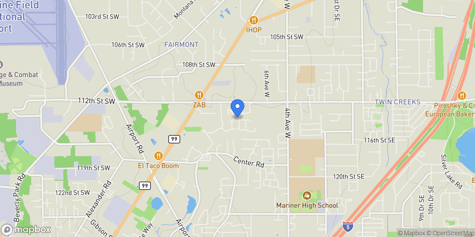 Map showing 11330 8th Place W B, Everett, Washington, United States.