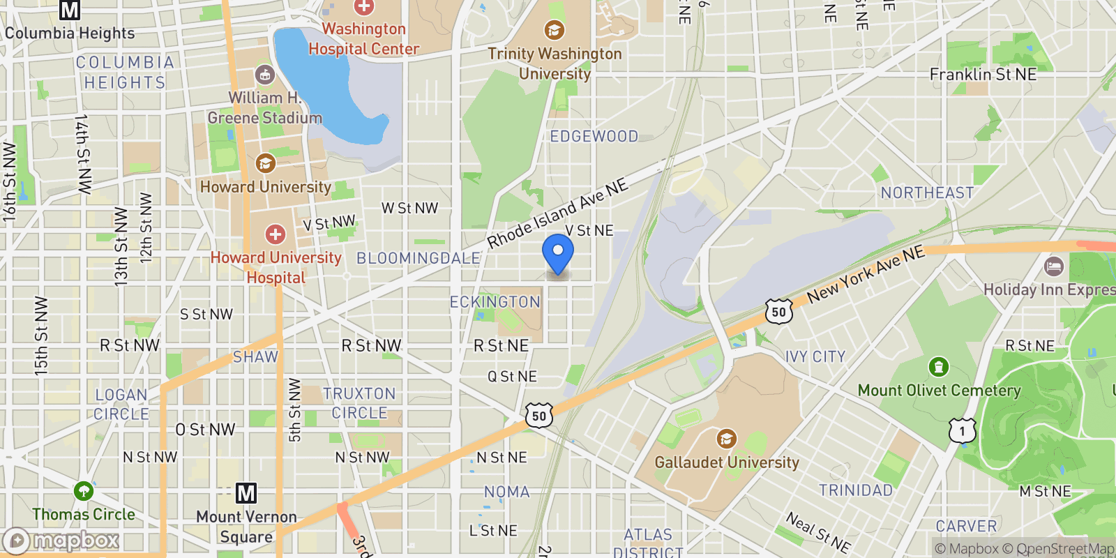Map showing 216 T ST NE, Washington, District of Columbia, United States.