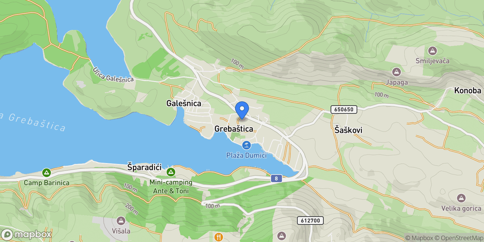 Map showing Grebastica, Sibenik-Knin County, Croatia.