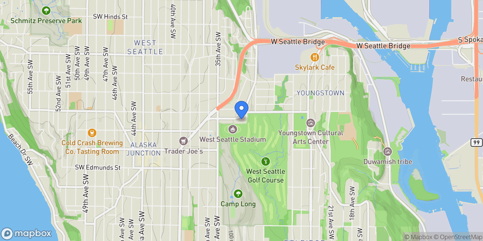 Map showing 3221 SW Avalon Way 207, Seattle, Washington, United States.