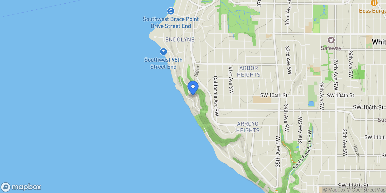 Map showing 10405 47th Ave SW, Burien, Washington, United States.