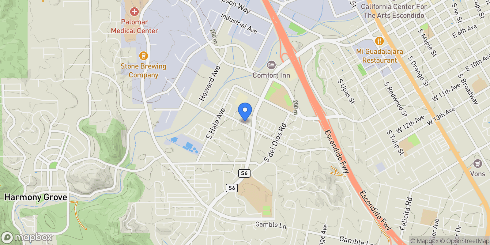 Map showing 1676 W 11th Ave, Rancho Santa Fe, California, United States.