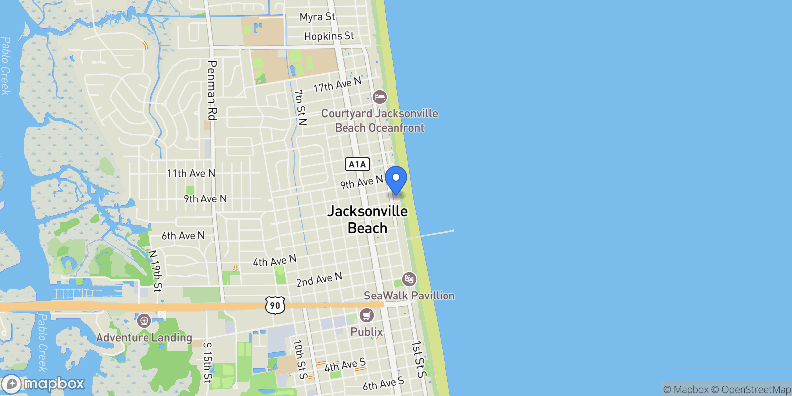 Map showing 807 1ST Street N 502, Jacksonville Beach, Florida, United States.