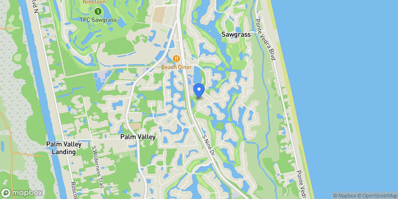 Map showing 22 WALKERS RIDGE Drive, Ponte Vedra Beach, Florida, United States.