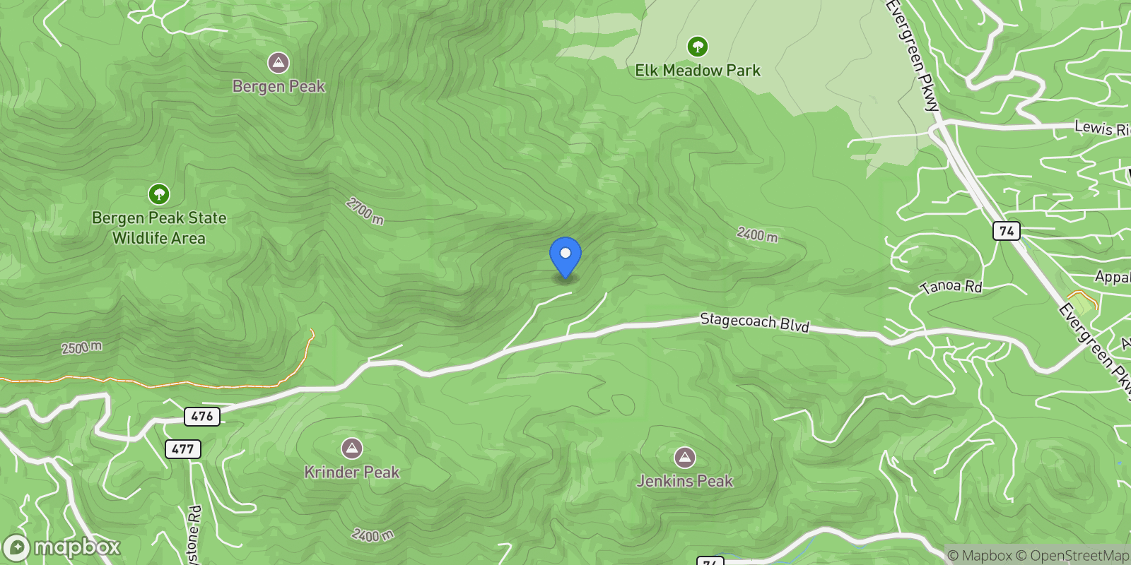 Map showing 33095 Bergen Mountain Road , Evergreen, CO 80439, Evergreen, Colorado, United States.