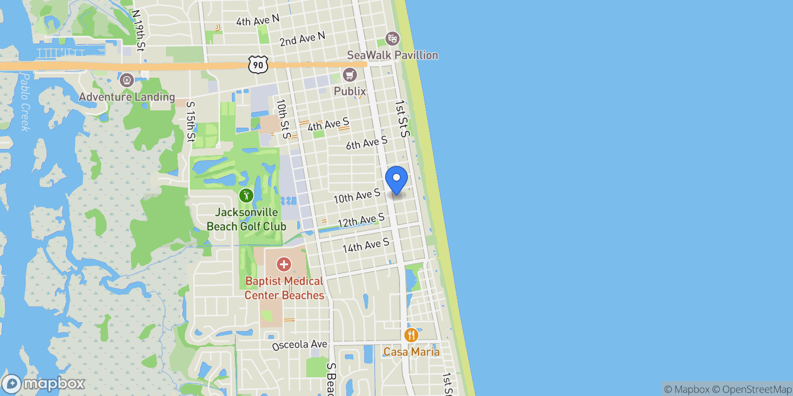 Map showing 221 11TH Avenue S, Jacksonville Beach, Florida, United States.
