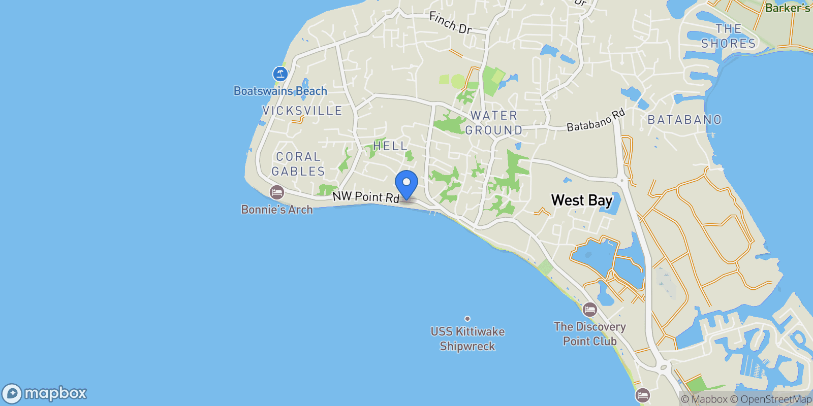Map showing West Bay, West Bay, West Bay, Cayman Islands.