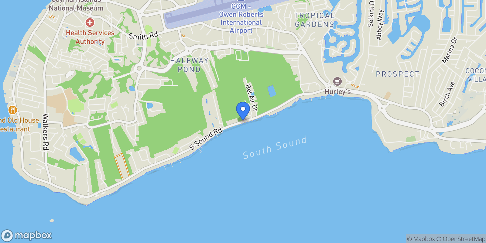 Map showing South Sound, George Town, George Town, Cayman Islands.
