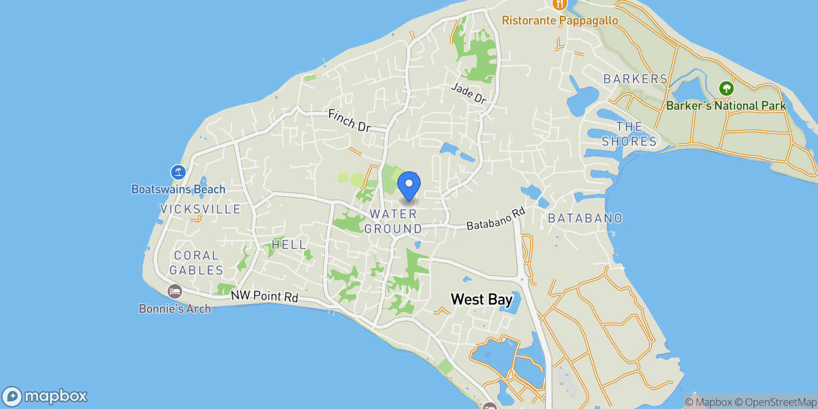 Map showing West Bay, West Bay, West Bay, Cayman Islands.