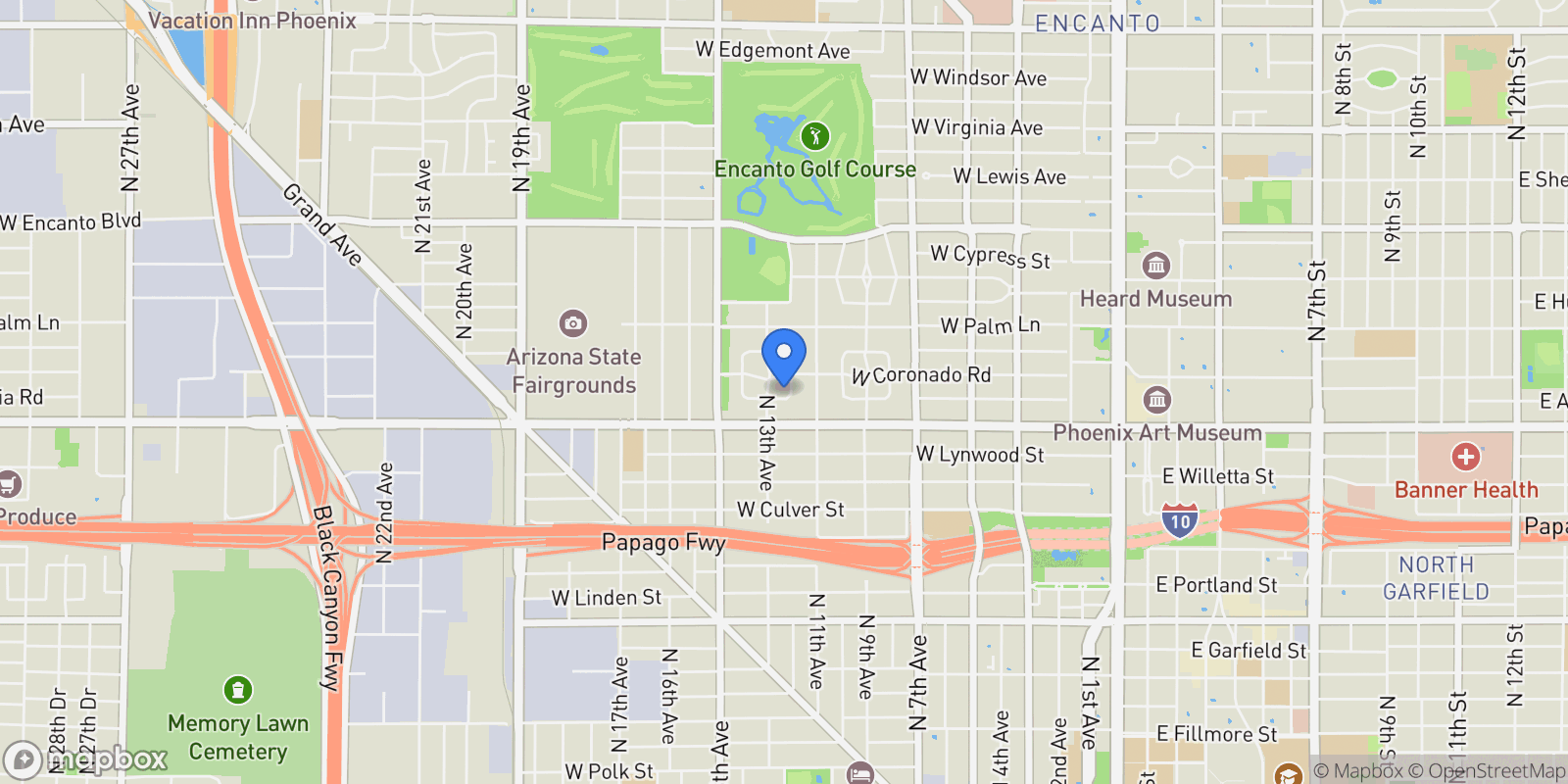 Map showing 1615 Palmcroft Way SE , Phoenix, AZ 85007, Phoenix, Arizona, United States.