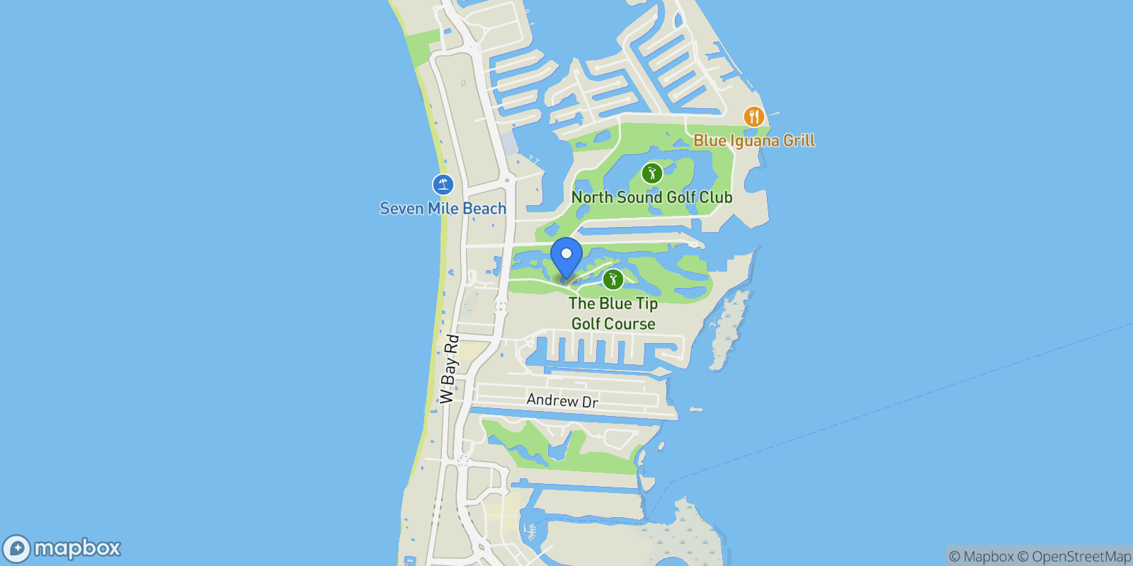 Map showing Seven Mile Corridor, George Town, George Town, Cayman Islands.