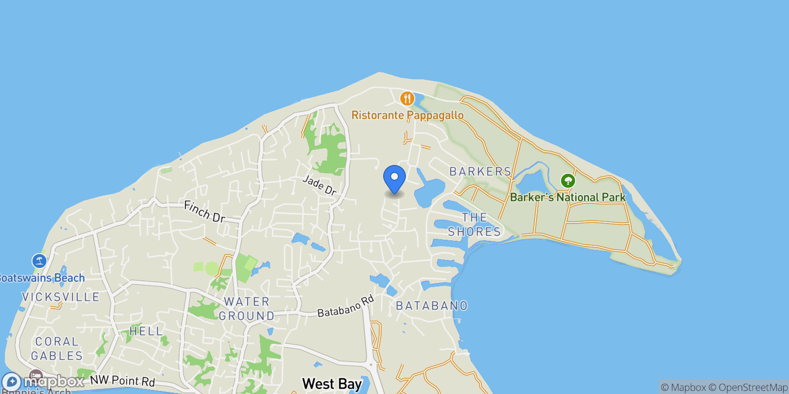 Map showing West Bay, West Bay, West Bay, Cayman Islands.