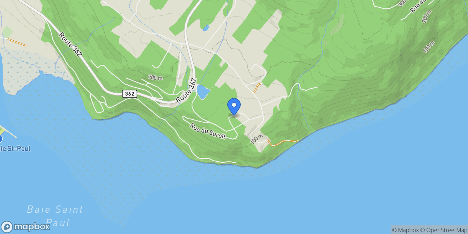 Map showing 48 Rue du Noroît, Baie-Saint-Paul, Quebec, Canada.
