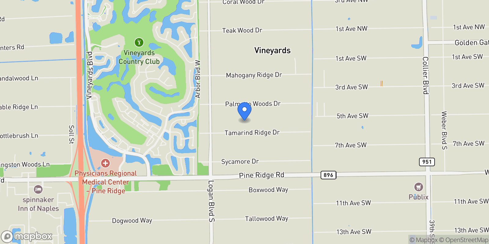 Map showing 5301 Tamarind Ridge Drive, Naples, FL 34119, Naples, Florida, United States.