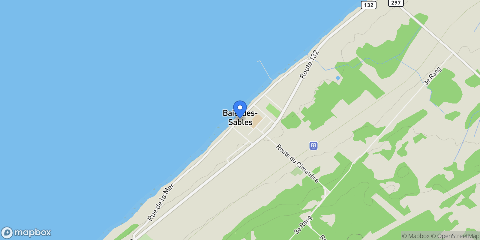 Map showing 90 Rue de la Mer, Baie-des-Sables, Quebec, Canada.