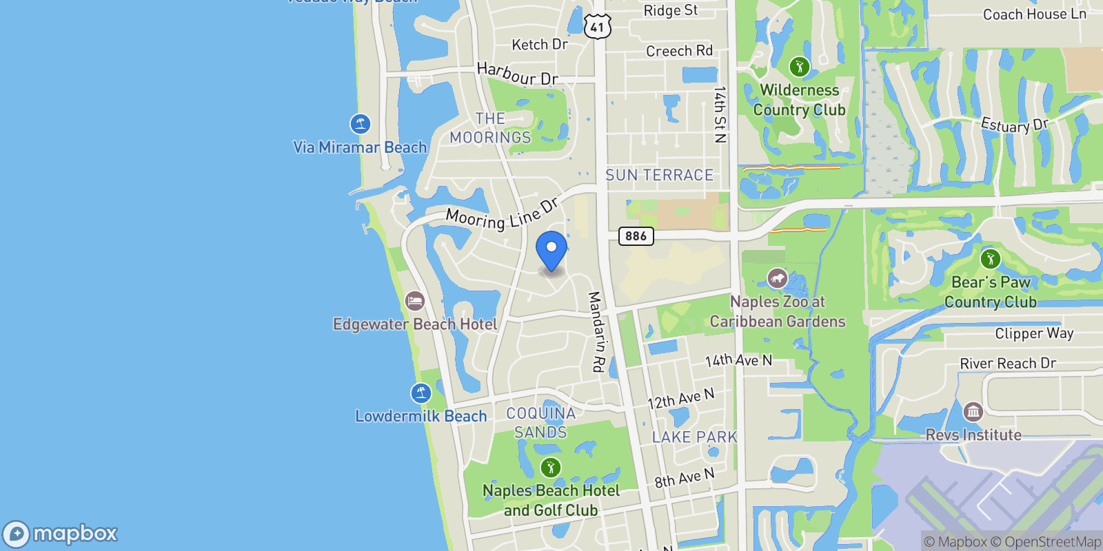 Map showing 1900 Tiller Terrace, Naples, FL 34102, Naples, Florida, United States.