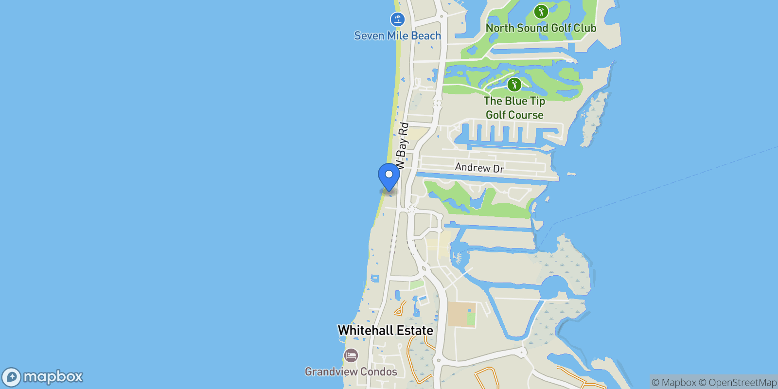 Map showing Seven Mile Corridor, George Town, George Town, Cayman Islands.