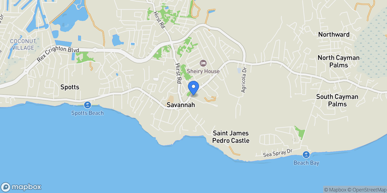 Map showing Savannah, Savannah, Bodden Town, Cayman Islands.