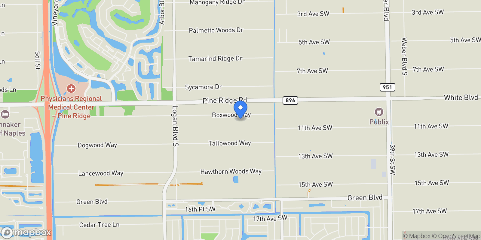 Map showing 5090 Boxwood Way, Naples, FL 34116, Naples, Florida, United States.