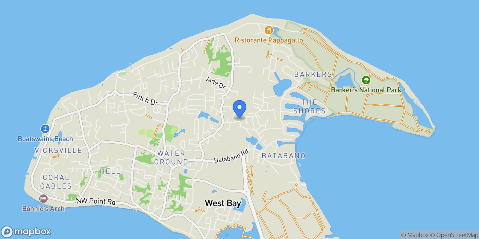 Map showing West Bay, West Bay, West Bay, Cayman Islands.