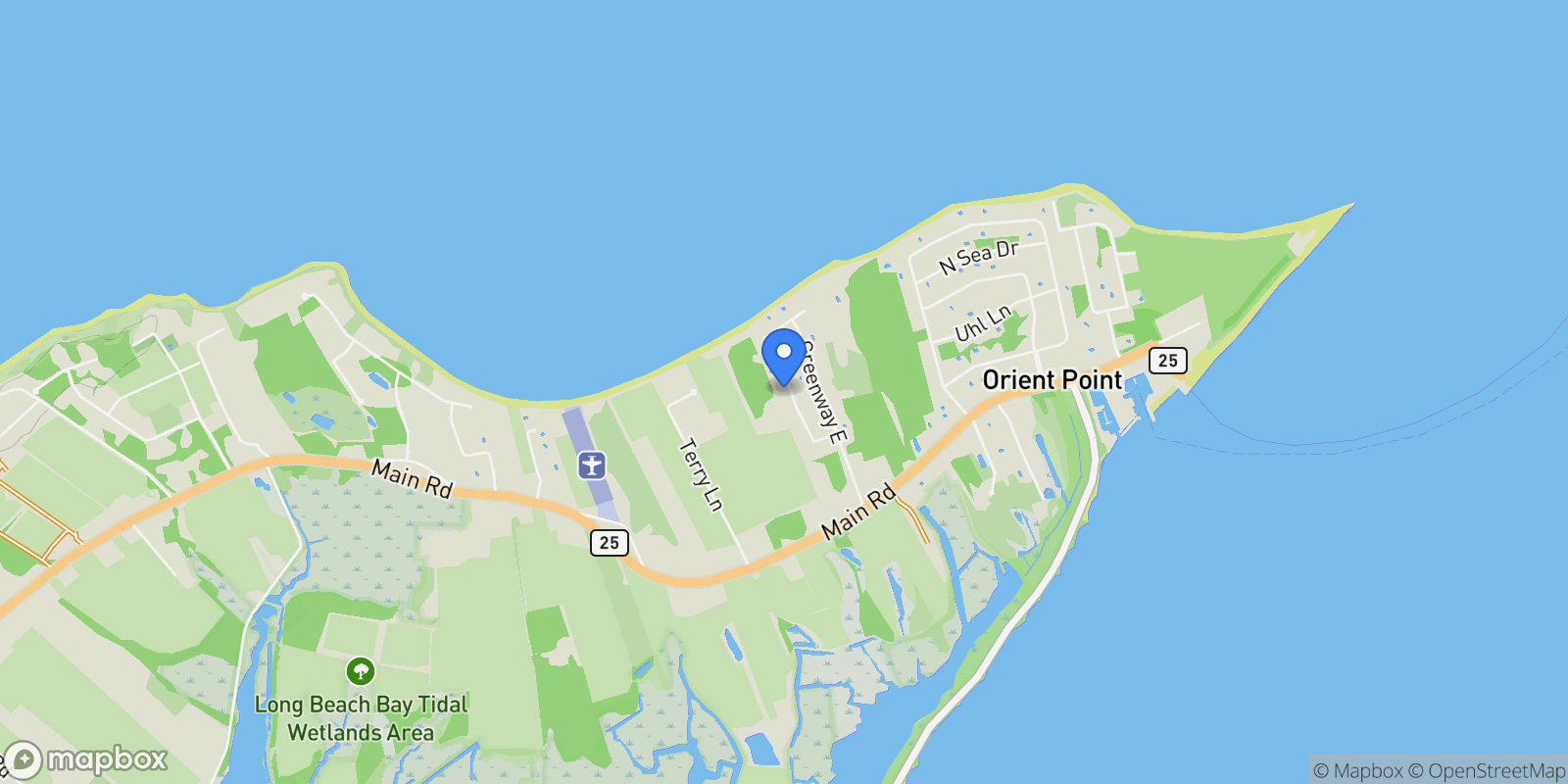 Map showing 685 Greenway W , Orient, NY 11957, Orient, New York, United States.