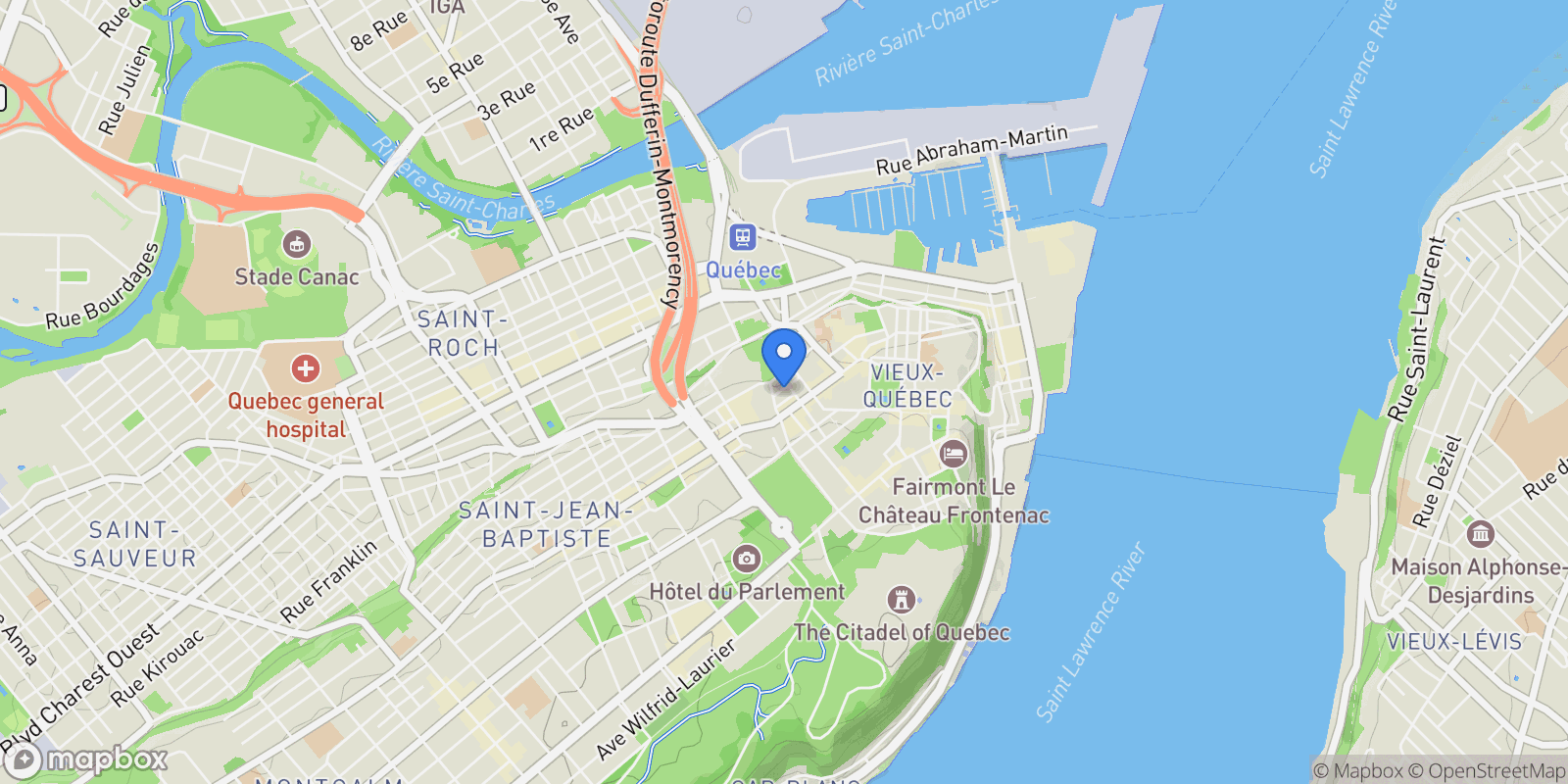 Map showing 11 Rue Elgin 102, Quebec City, Quebec, Canada.