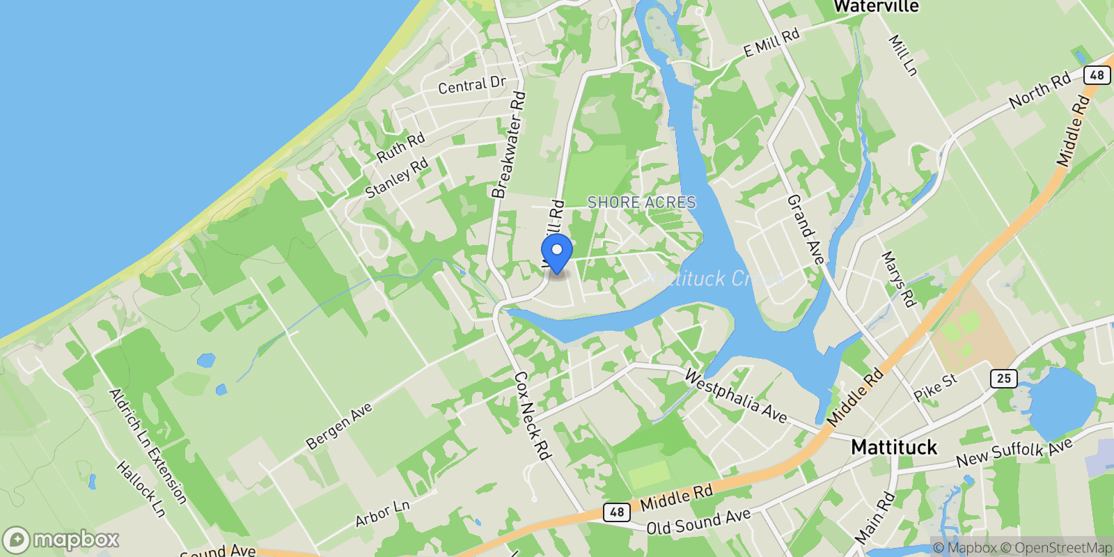 Map showing 880 W Mill Road , Mattituck, NY 11952, Peconic, New York, United States.