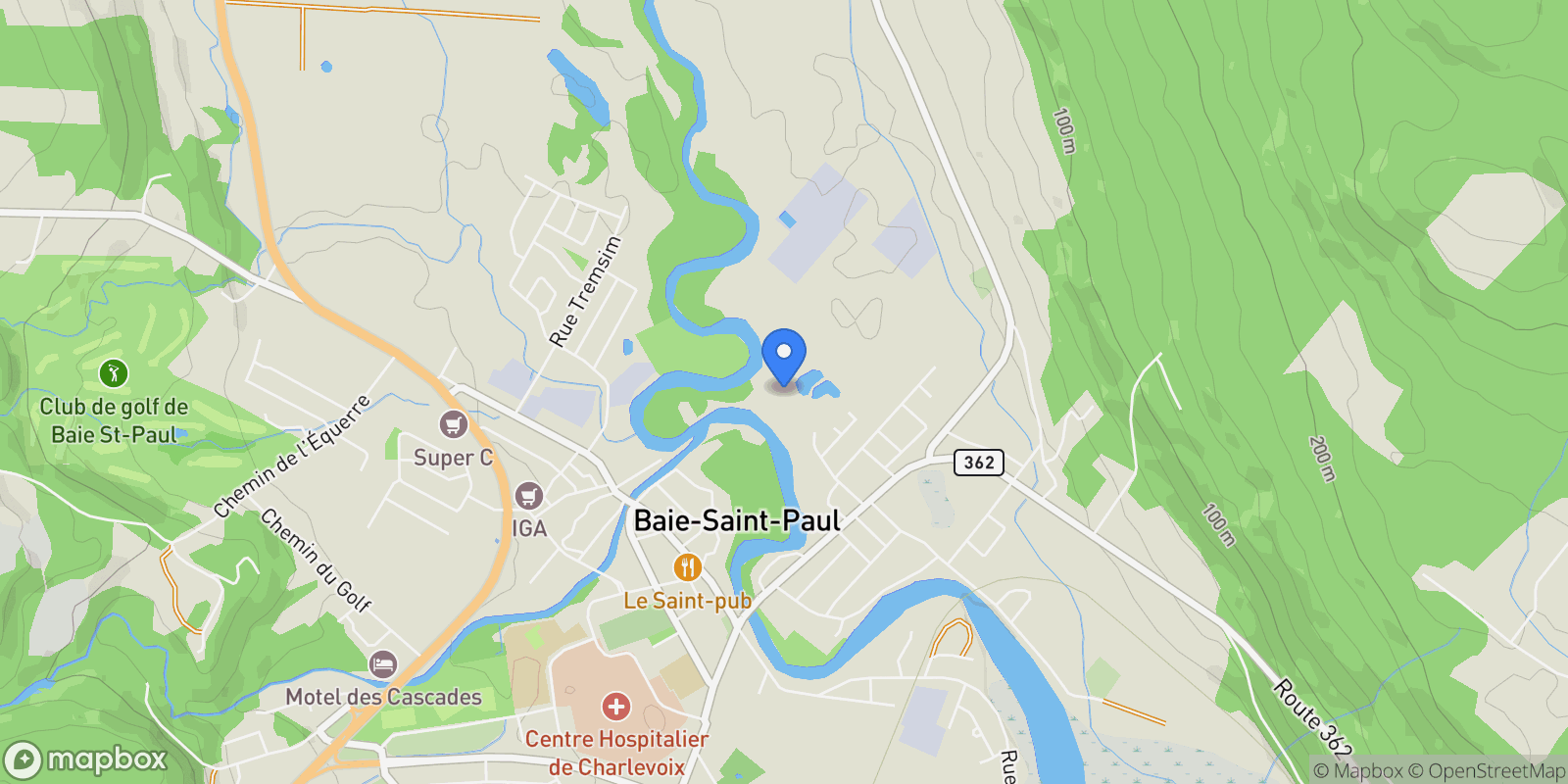 Map showing 55 Rue des Sillons, Baie-Saint-Paul, Quebec, Canada.