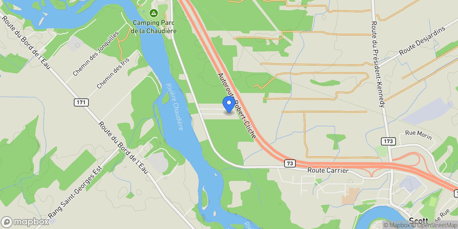 Map showing 110 Rue Fillion, Scott, Quebec, Canada.