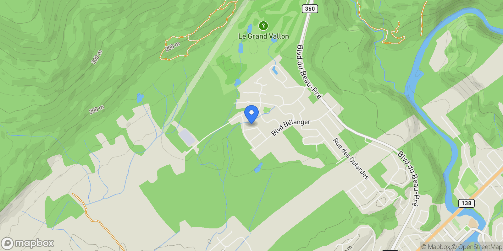 Map showing 205 Rue de l'Aurore-Boréale, Beaupré, Quebec, Canada.