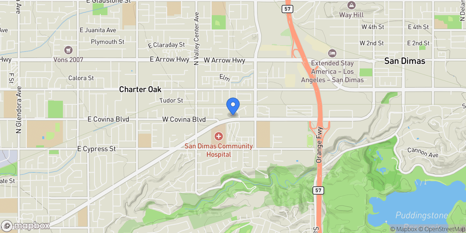 Map showing 1226 Stratford Lane, San Dimas, California, United States.