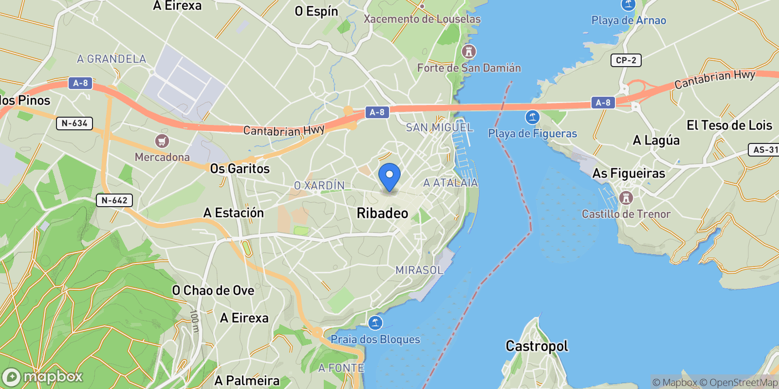 Map showing Os castros, Ribadeo, GA 27796, Ribadeo, Ribadeo, Spain.
