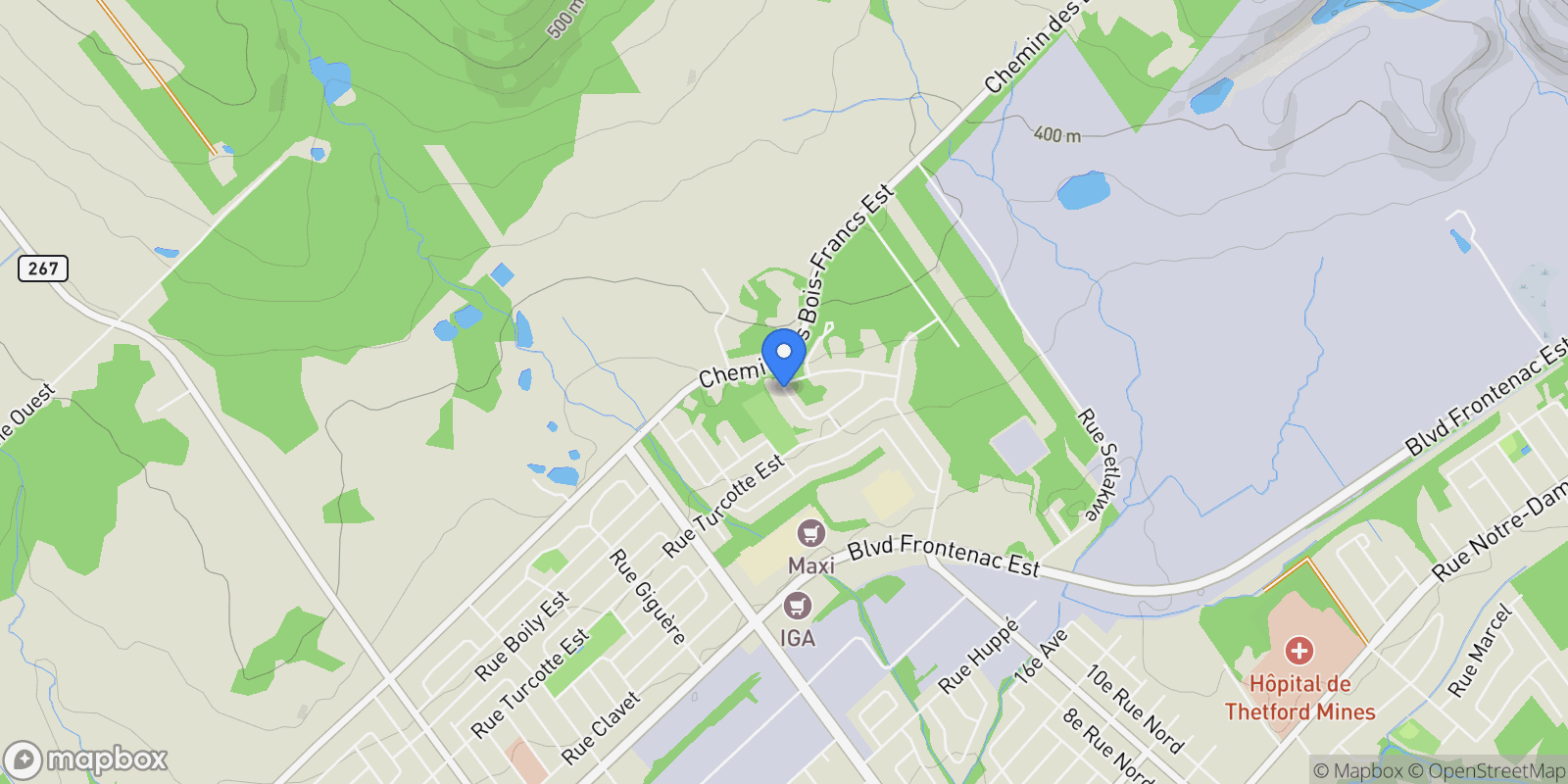 Map showing 946 Rue Lisée, Thetford Mines, Quebec, Canada.