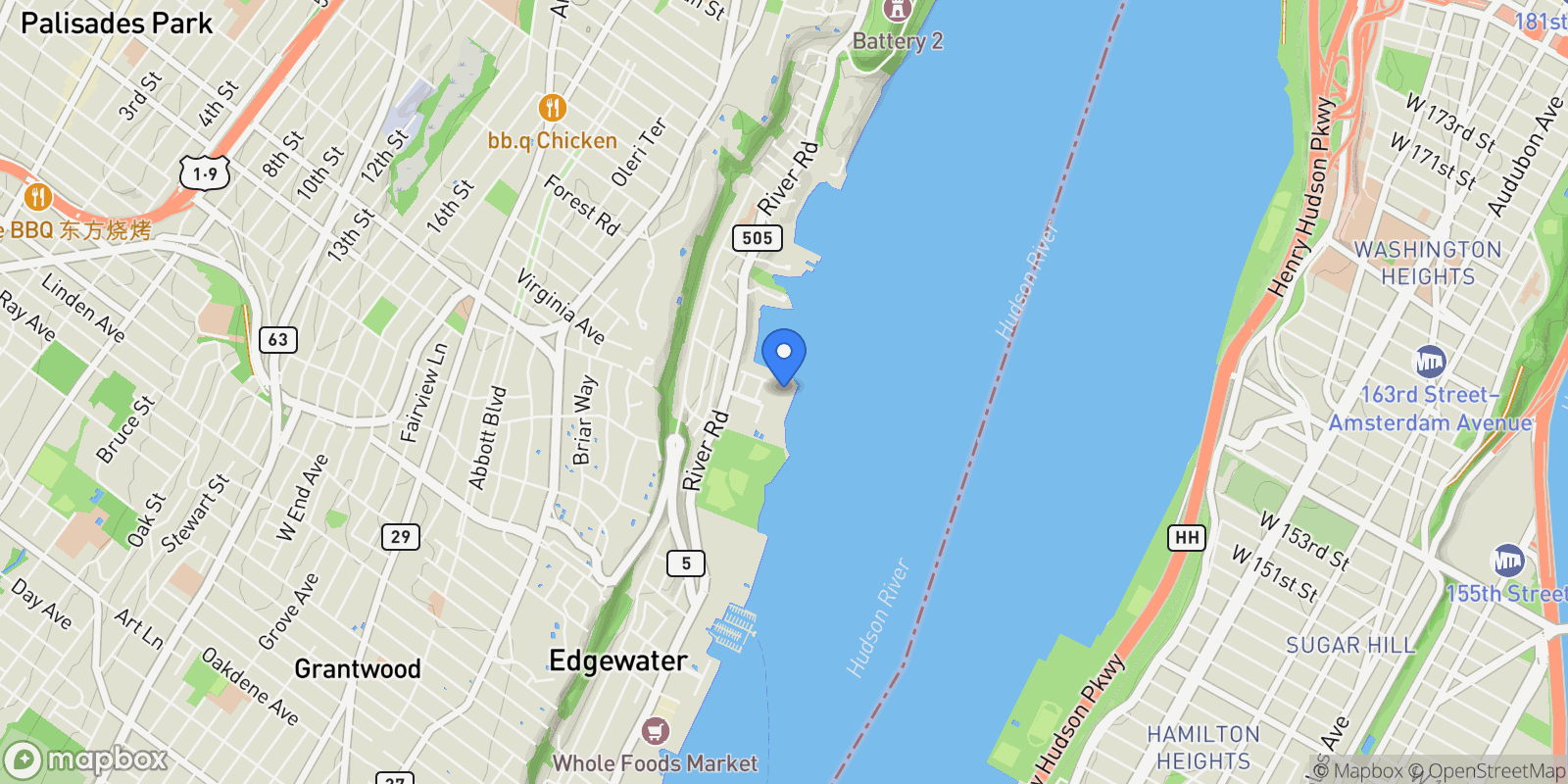 Map showing 1225 River Road Apt 7D, Edgewater, NJ 07020, Edgewater, New Jersey, United States.