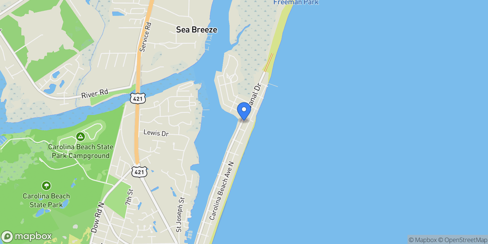 Map showing 1412 Canal Drive #Apt D, Carolina Beach, NC 28428, Carolina Beach, North Carolina, United States.