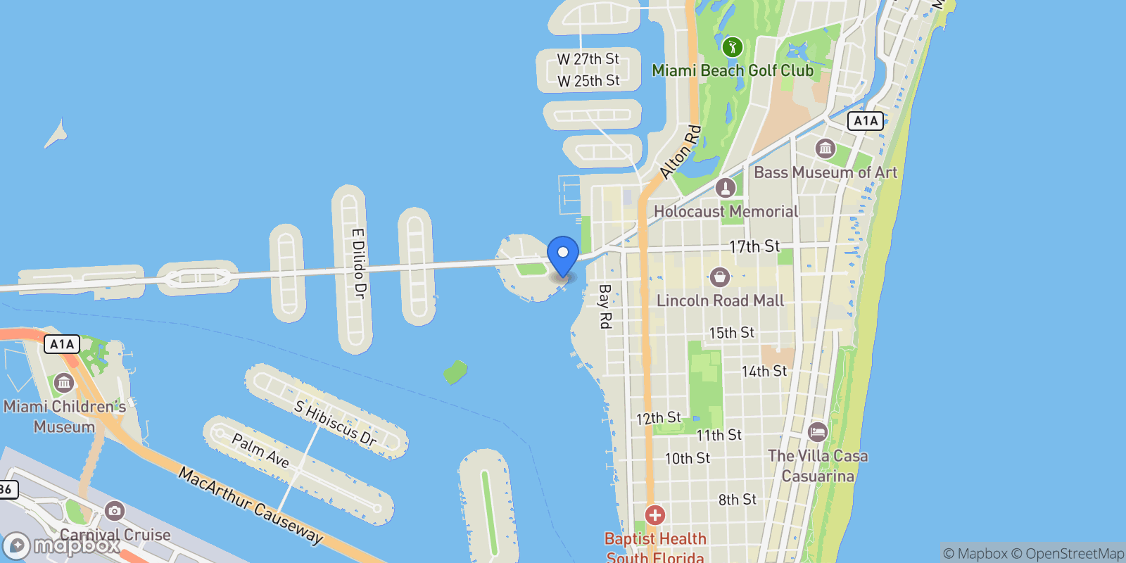 Map showing 20 Island Ave, Miami Beach, Florida, United States.