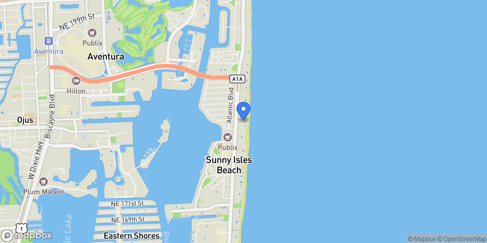 Map showing 18555 Collins Ave, Golden Beach, Florida, United States.