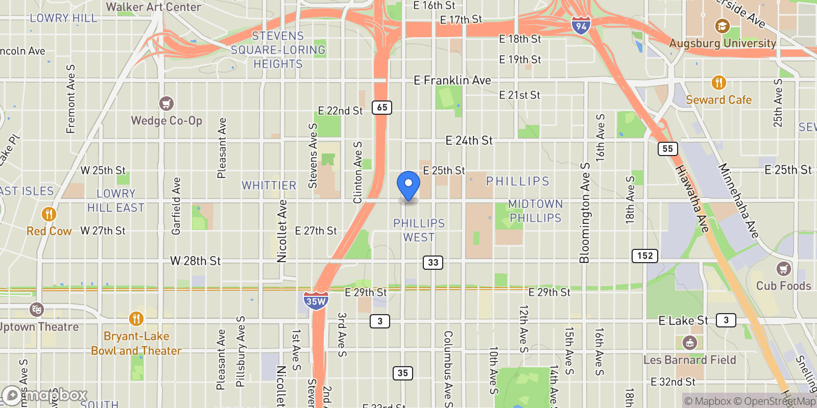 Map showing 2601 Portland Avenue , Minneapolis, MN 55407, Minneapolis, Minnesota, United States.