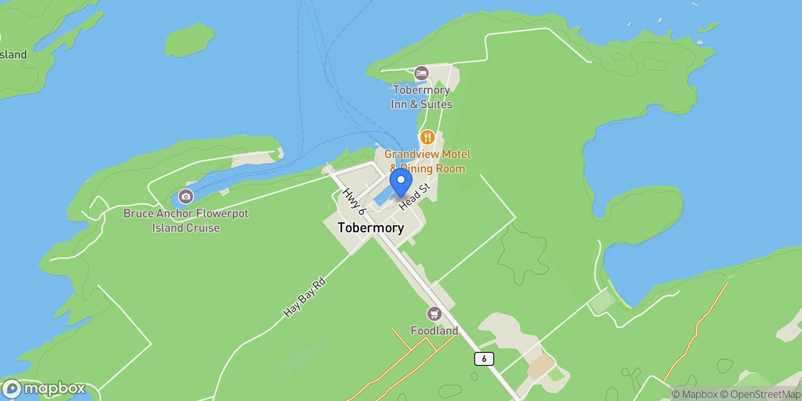Map showing 23 Brock Street, Tobermory, Ontario, Canada.