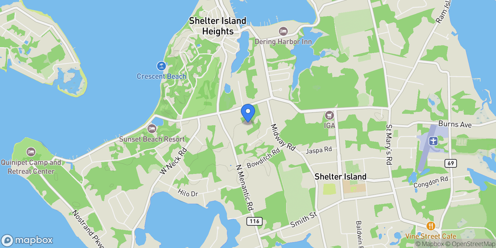 Map showing 79 North Midway Road, Shelter Island, NY 11964, Shelter Island Heights, New York, United States.