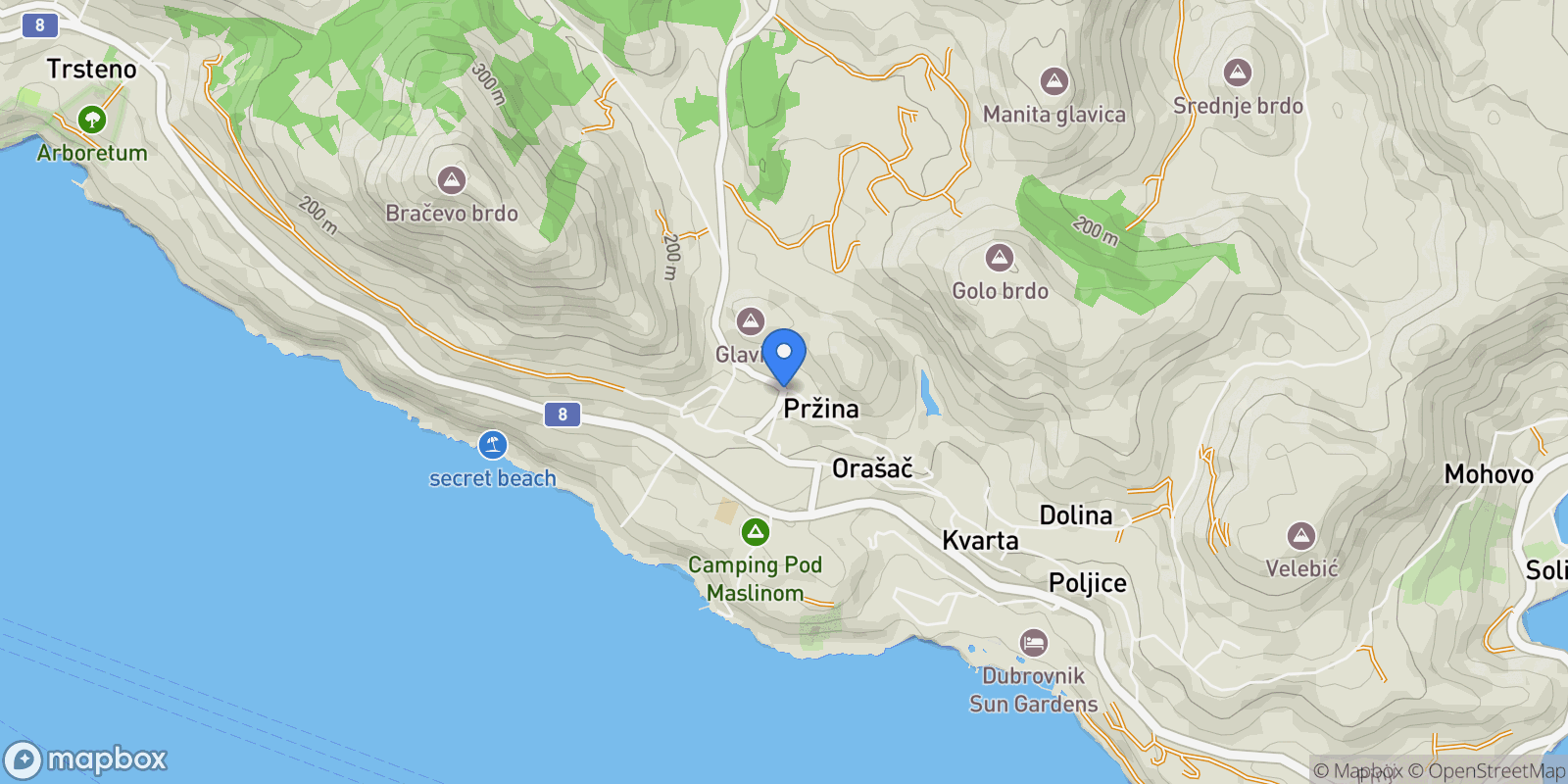 Map showing Orasac, Dubrovnik-Neretva County, Croatia.