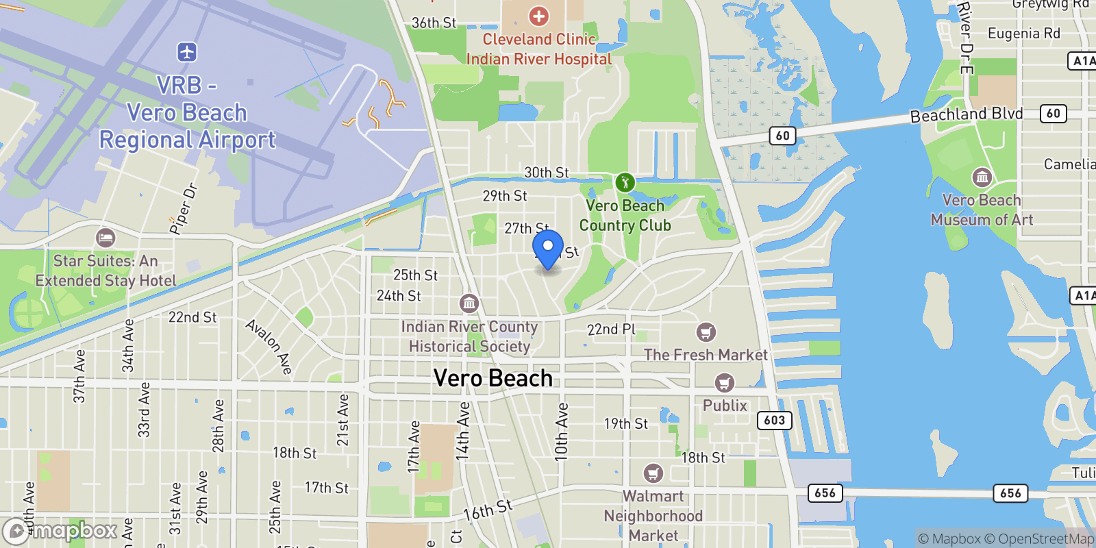 Map showing 975 25th Street , Vero Beach, FL 32960, Vero Beach, Florida, United States.