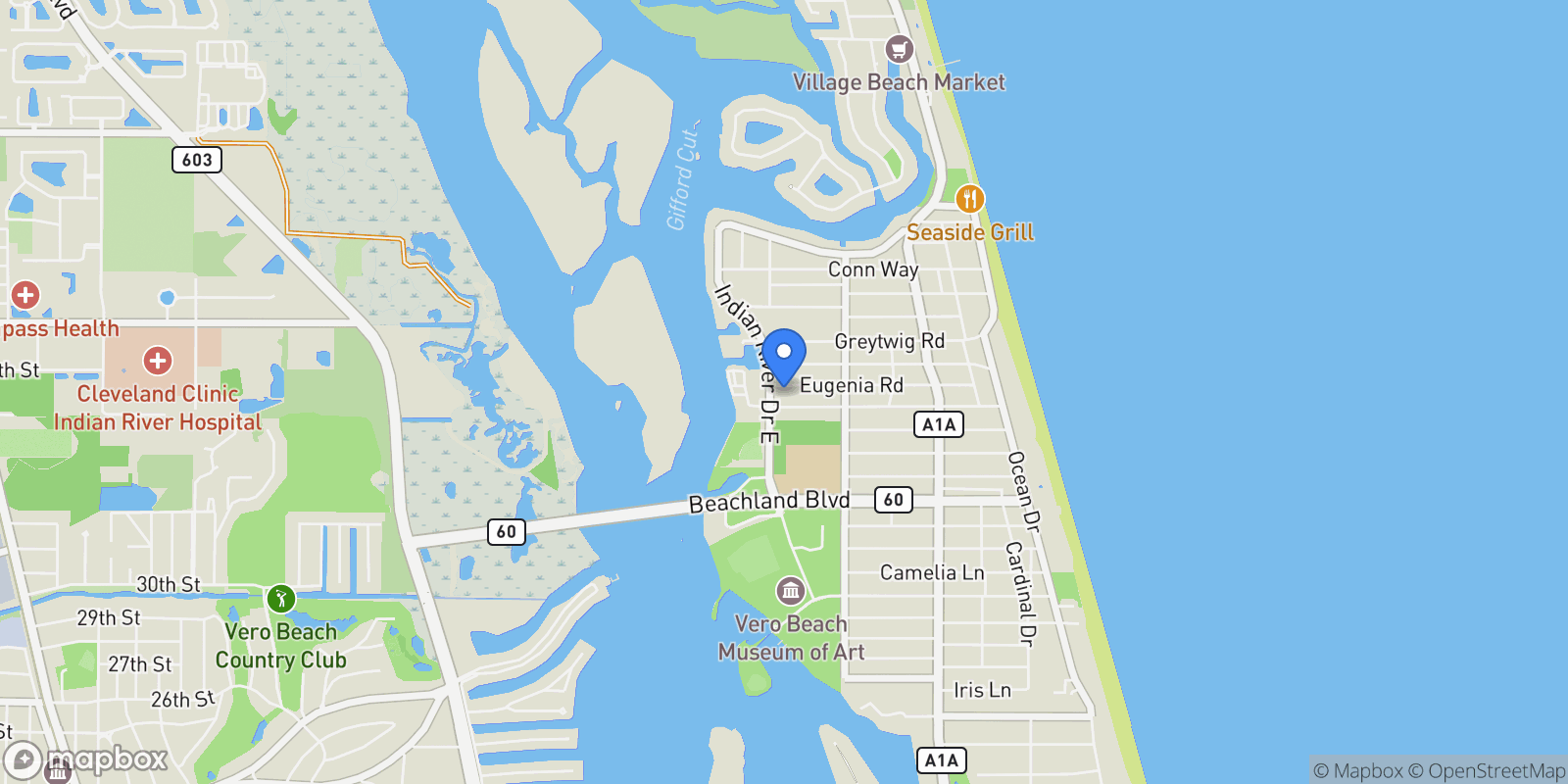 Map showing 316 Eugenia Road , Vero Beach, FL 32963, Vero Beach, Florida, United States.