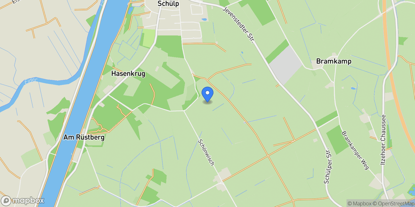 Map showing 24813, Schülp bei Rendsburg, Schleswig-Holstein, Germany.