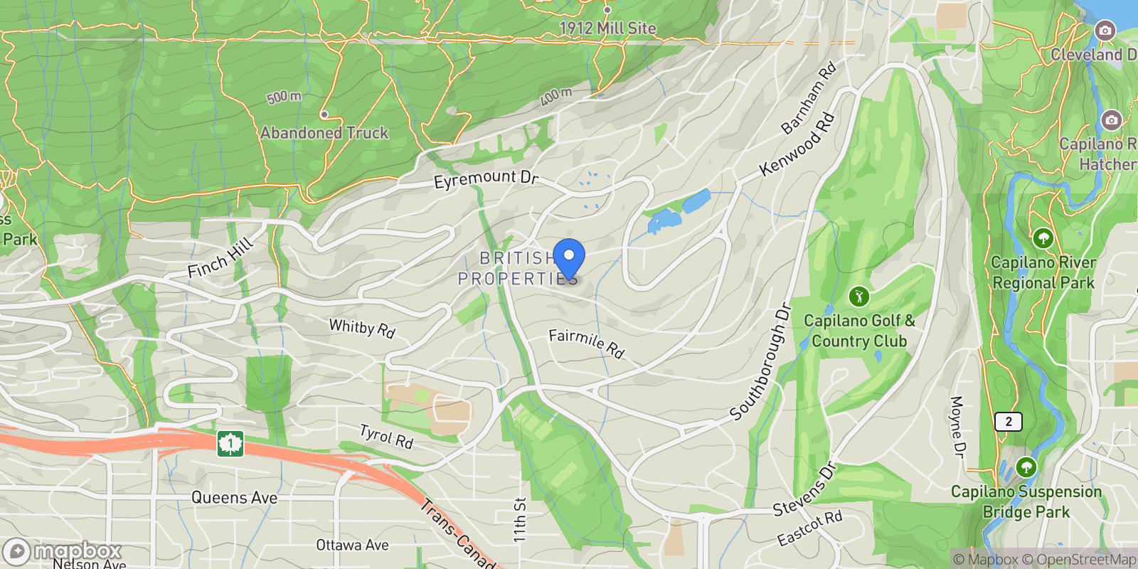 Map showing 965 King Georges Way, West Vancouver, BC V7S 1S6, Canada, West Vancouver, British Columbia, Canada.